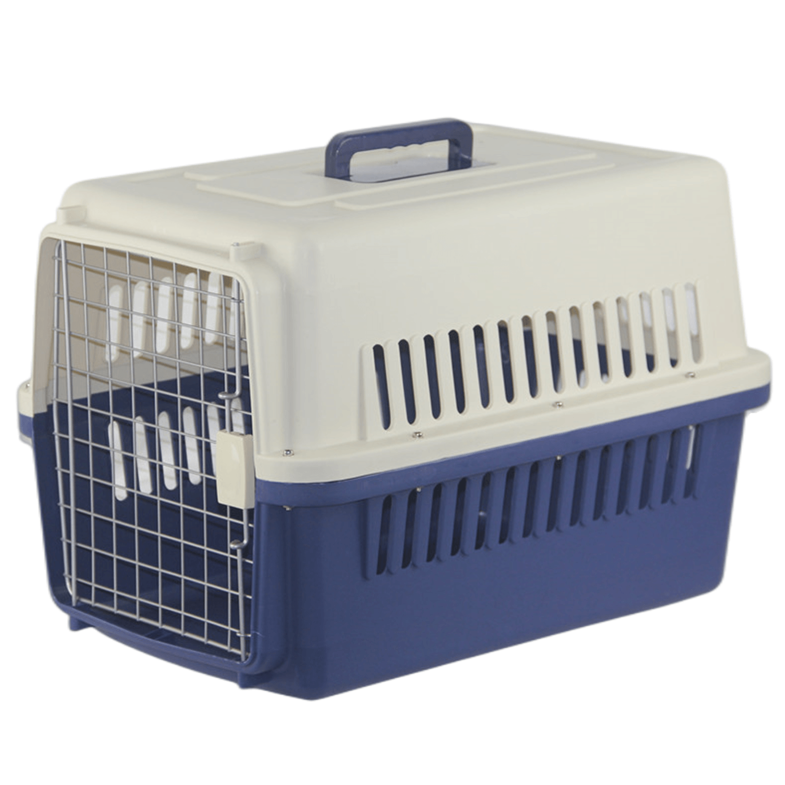 YES4PETS New Medium Dog Cat Rabbit Crate Pet Airline Carrier Cage With Bowl & Tray Dark Blue-0