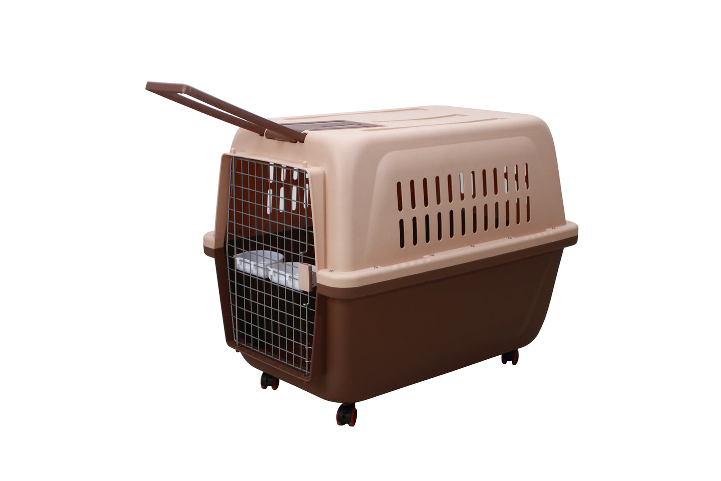 YES4PETS Large Plastic Kennels Pet Carrier Dog Cat Cage Crate With Handle and Wheel Brown-0