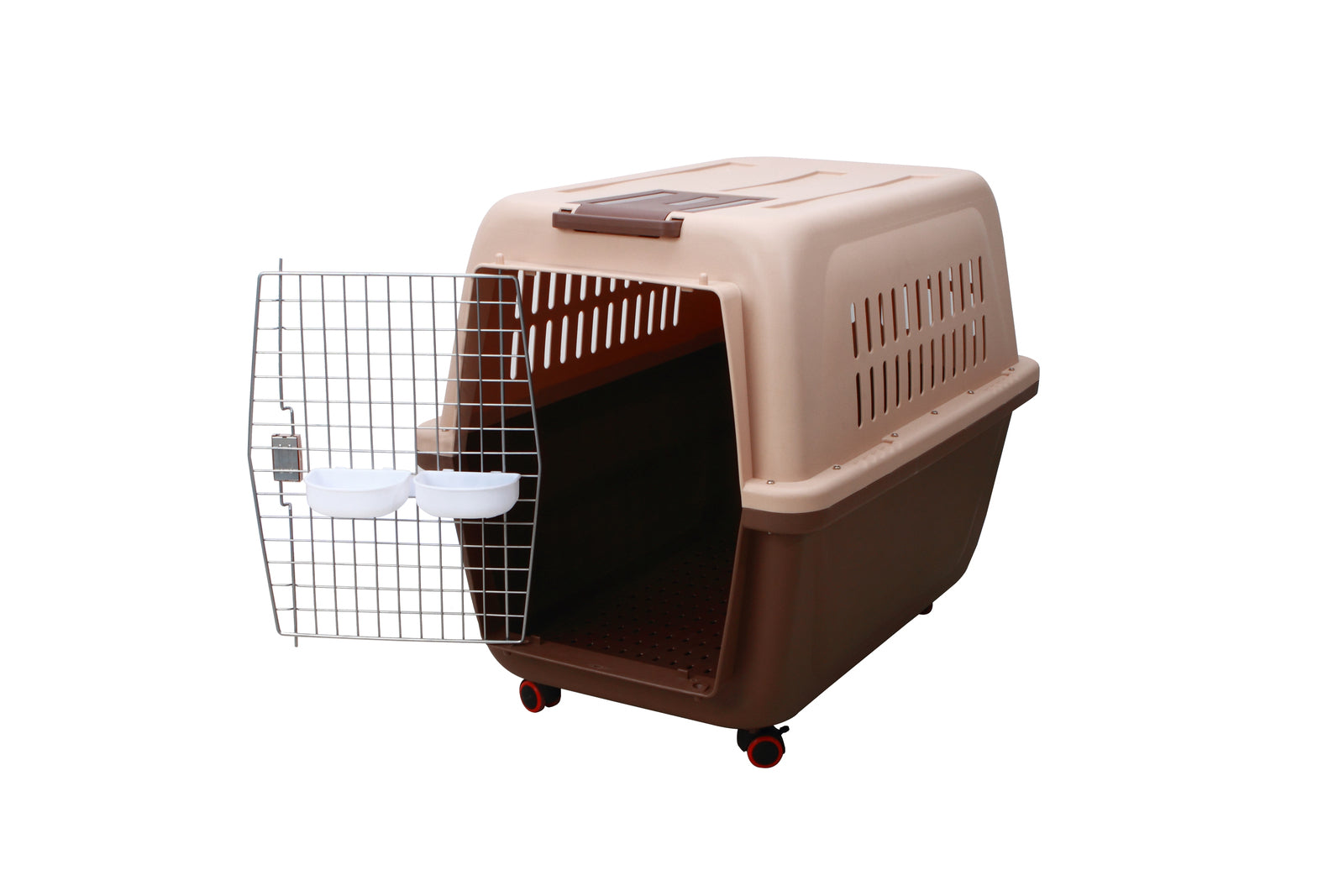 YES4PETS Large Plastic Kennels Pet Carrier Dog Cat Cage Crate With Handle and Wheel Brown-1