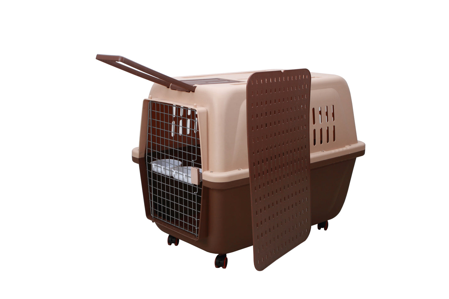 YES4PETS Large Plastic Kennels Pet Carrier Dog Cat Cage Crate With Handle and Wheel Brown-2