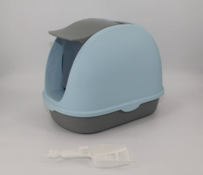 YES4PETS Portable Hooded Cat Toilet Litter Box Tray House with Handle and Scoop Blue-0