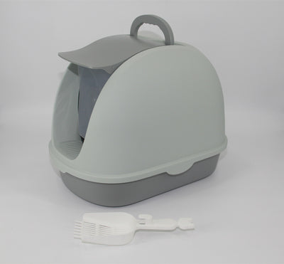 YES4PETS Portable Hooded Cat Toilet Litter Box Tray House with Handle and Scoop Grey-0