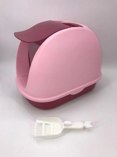 YES4PETS Portable Hooded Cat Toilet Litter Box Tray House with Handle and Scoop Pink-0