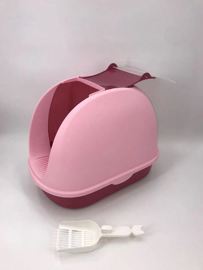 YES4PETS Portable Hooded Cat Toilet Litter Box Tray House with Handle and Scoop Pink-1