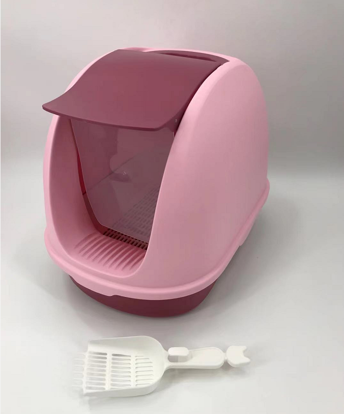 YES4PETS Portable Hooded Cat Toilet Litter Box Tray House With Scoop and Grid Tray Pink-0