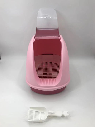 YES4PETS Portable Hooded Cat Toilet Litter Box Tray House With Scoop and Grid Tray Pink-1