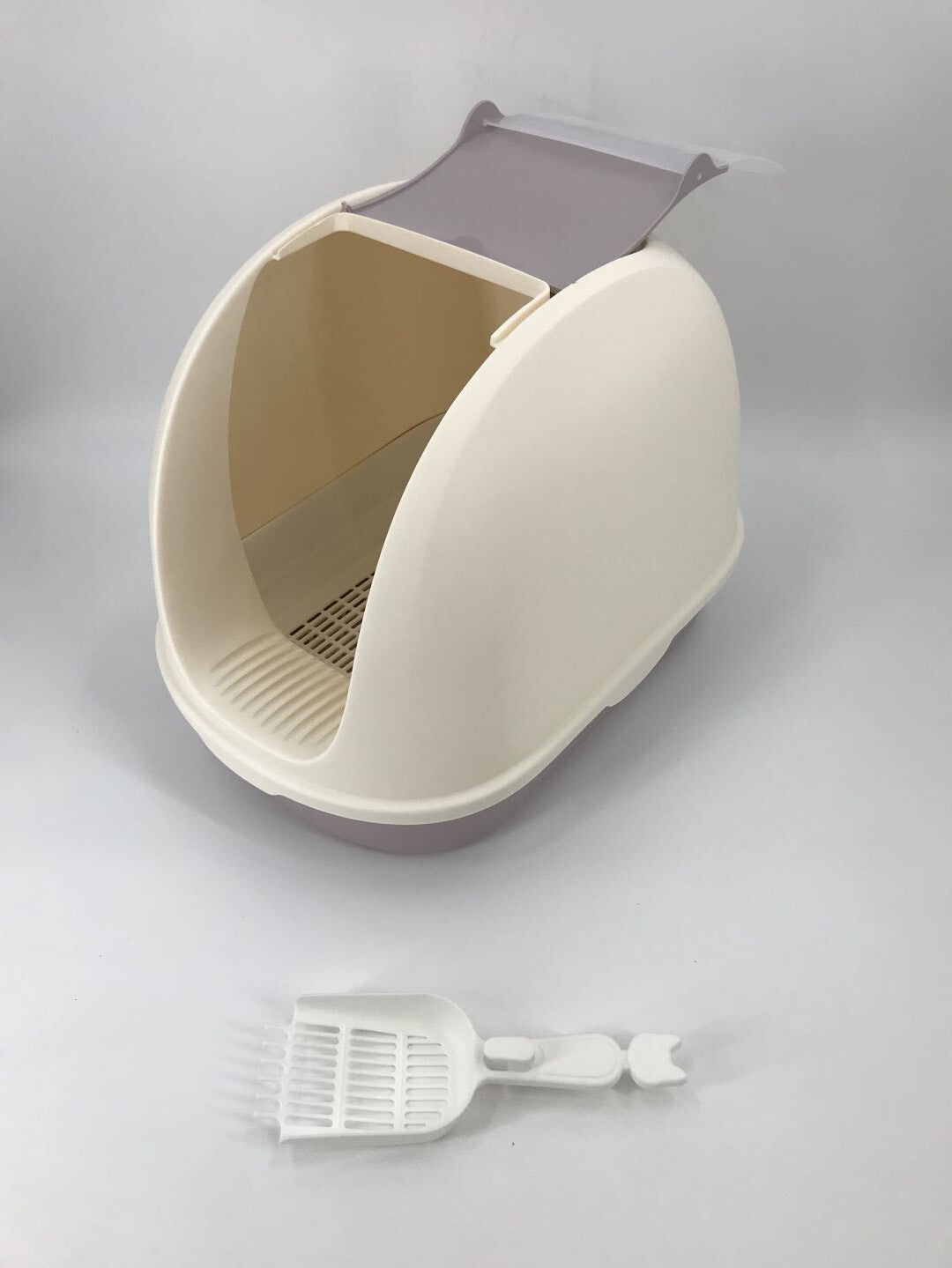 YES4PETS Portable Hooded Cat Toilet Litter Box Tray House with Scoop and Grid Tray White-3