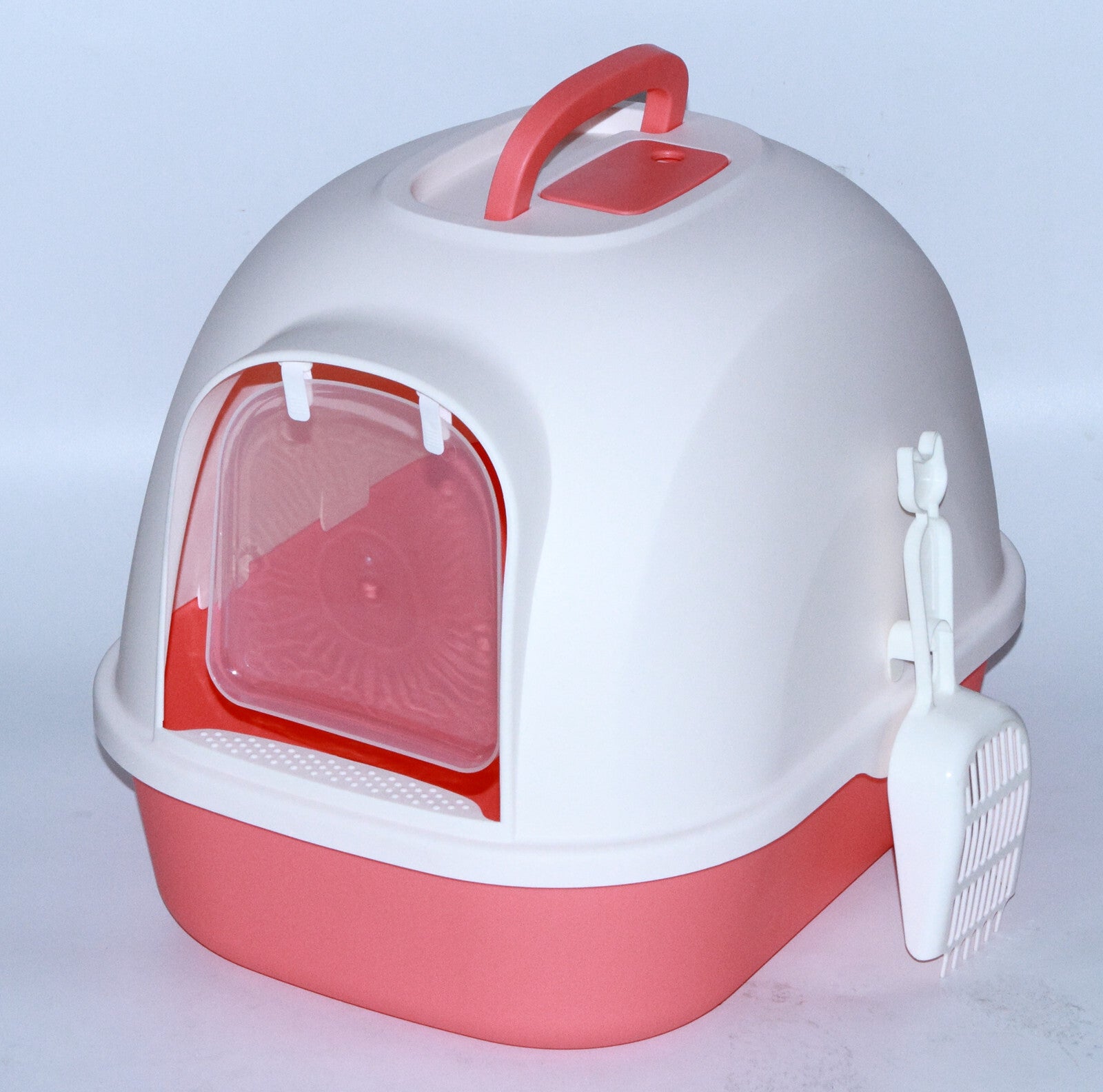 YES4PETS Portable Hooded Cat Toilet Litter Box Tray House with Handle and Scoop Red-0