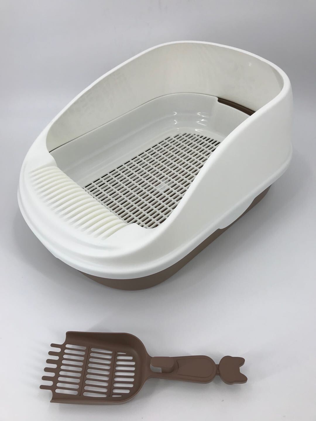 YES4PETS Large Portable Cat Toilet Litter Box Tray with Scoop and Grid Tray Brown-0