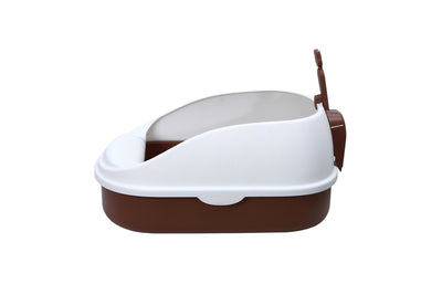 YES4PETS Large Portable Cat Toilet Litter Box Tray with Scoop and Grid Tray Brown-1