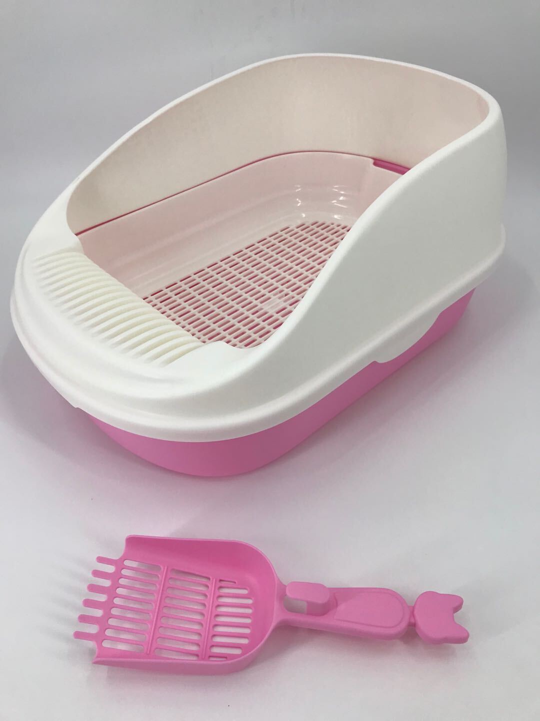 YES4PETS Large Portable Cat Toilet Litter Box Tray with Scoop and Grid Tray Pink-0