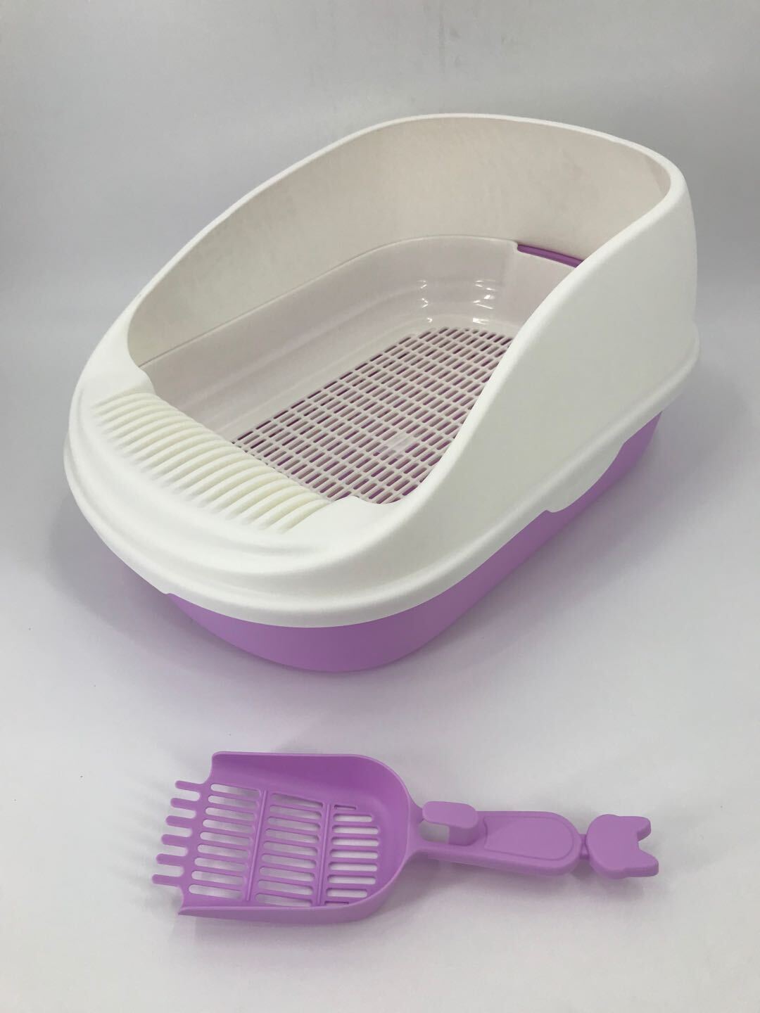 YES4PETS Large Portable Cat Toilet Litter Box Tray with Scoop and Grid Tray Purple-0