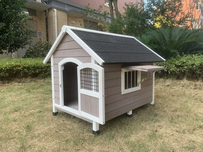 YES4PETS L Timber Pet Dog Kennel House Puppy Wooden Timber Cabin Grey-0