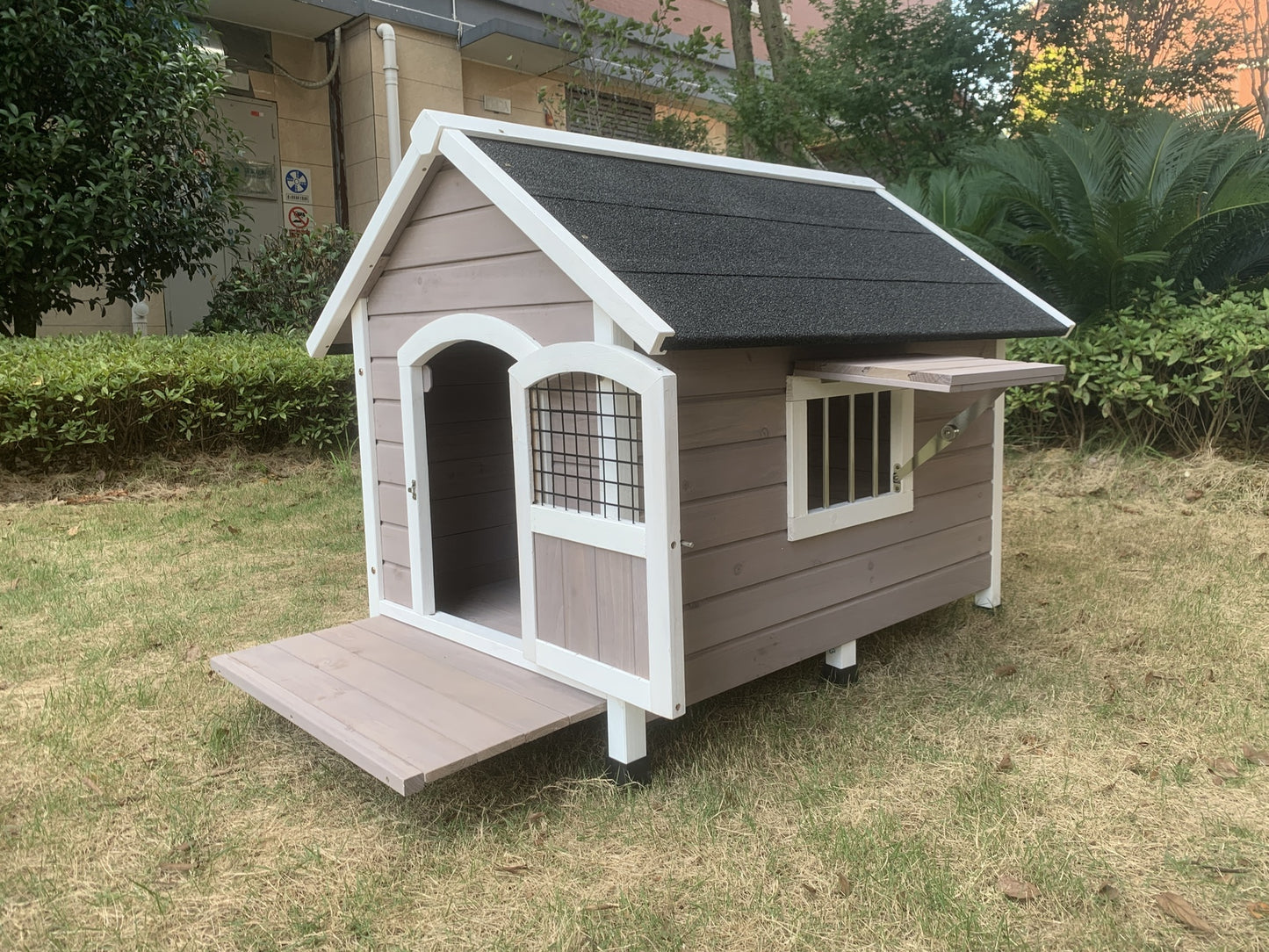 YES4PETS L Timber Pet Dog Kennel House Puppy Wooden Timber Cabin Grey-1