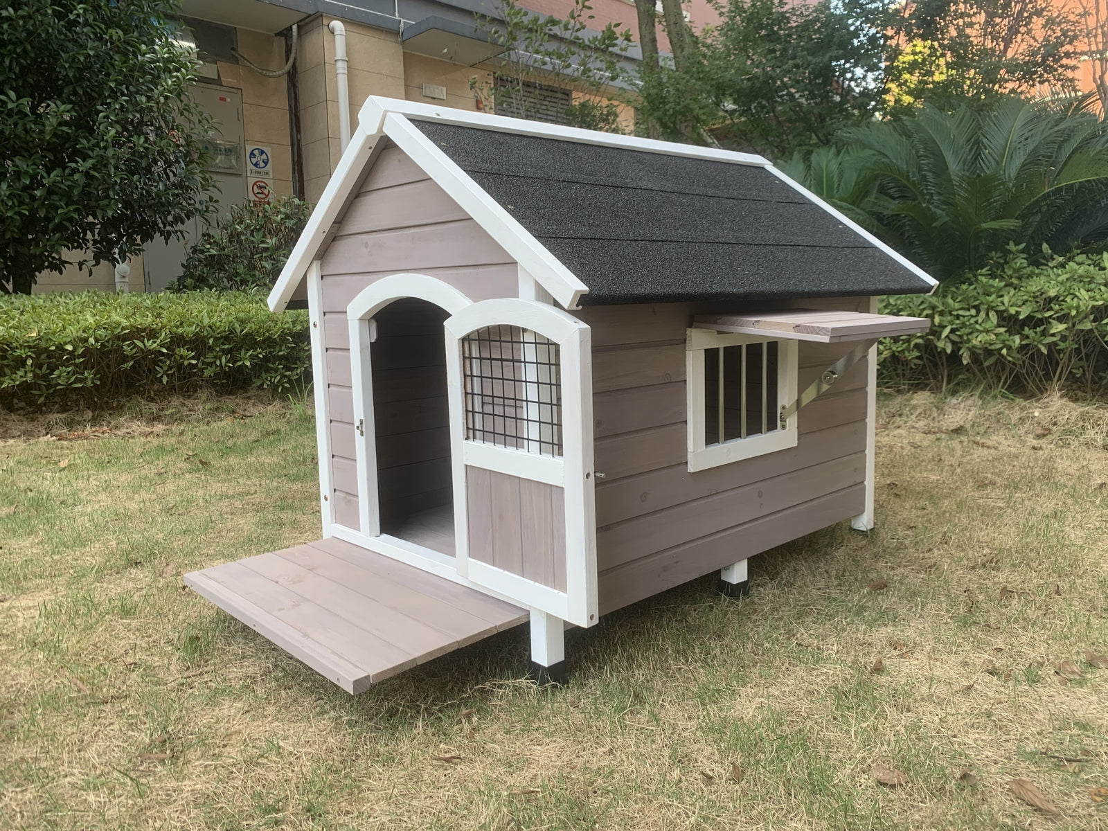 YES4PETS L Timber Pet Dog Kennel House Puppy Wooden Timber Cabin Grey-1