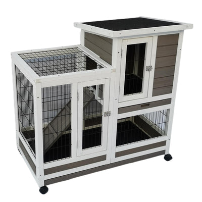 YES4PETS Rabbit Hutch Cat House Cage Guinea Pig Ferret Cage With Wheels-0