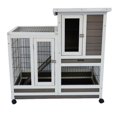 YES4PETS Rabbit Hutch Cat House Cage Guinea Pig Ferret Cage With Wheels-1