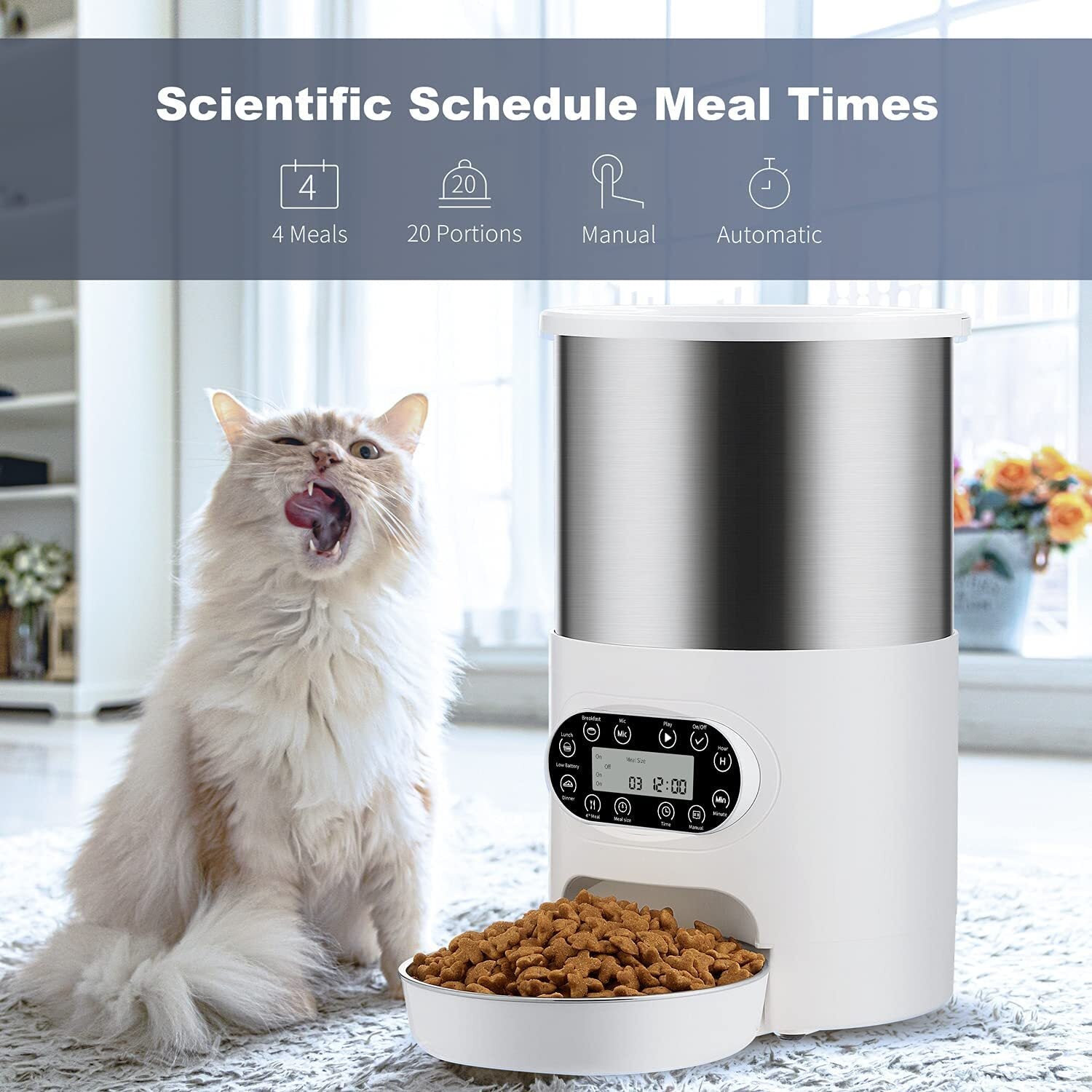 YES4PETS Electric Automatic Pet Dog Cat Rabbit Feeder Stainless Steel 4.5L Dispenser-1