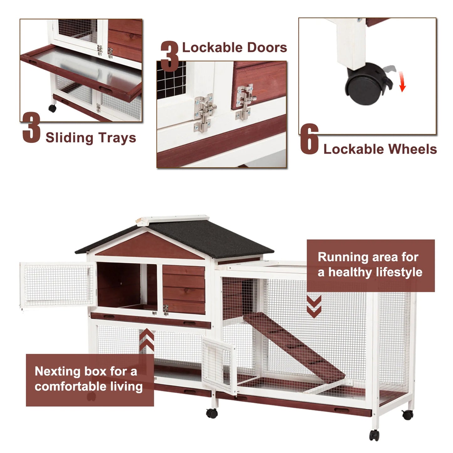 YES4PETS Double Storey Large Rabbit Hutch Guinea Pig Cage , Ferret Cage With Pull Out Tray On Wheels-2