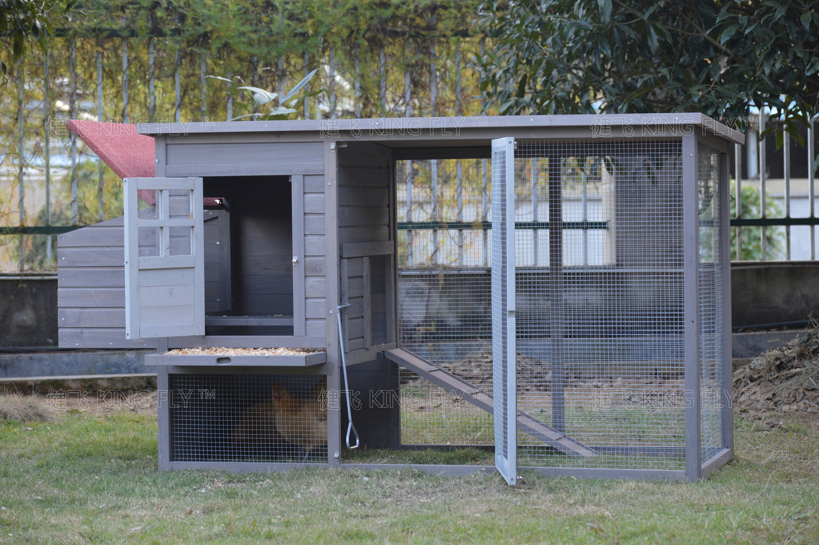 YES4PETS Grey Large Chicken Coop Rabbit Hutch Ferret Cage Hen Chook Cat House-1