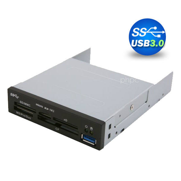 3.5" USB 3.0 All in One Internal Card Reader Full Long Metal with Front USB Black-4