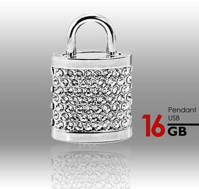 16GB Crystal Lock Pendant USB Flash Drive Pen Stick Memory (Silver)-0