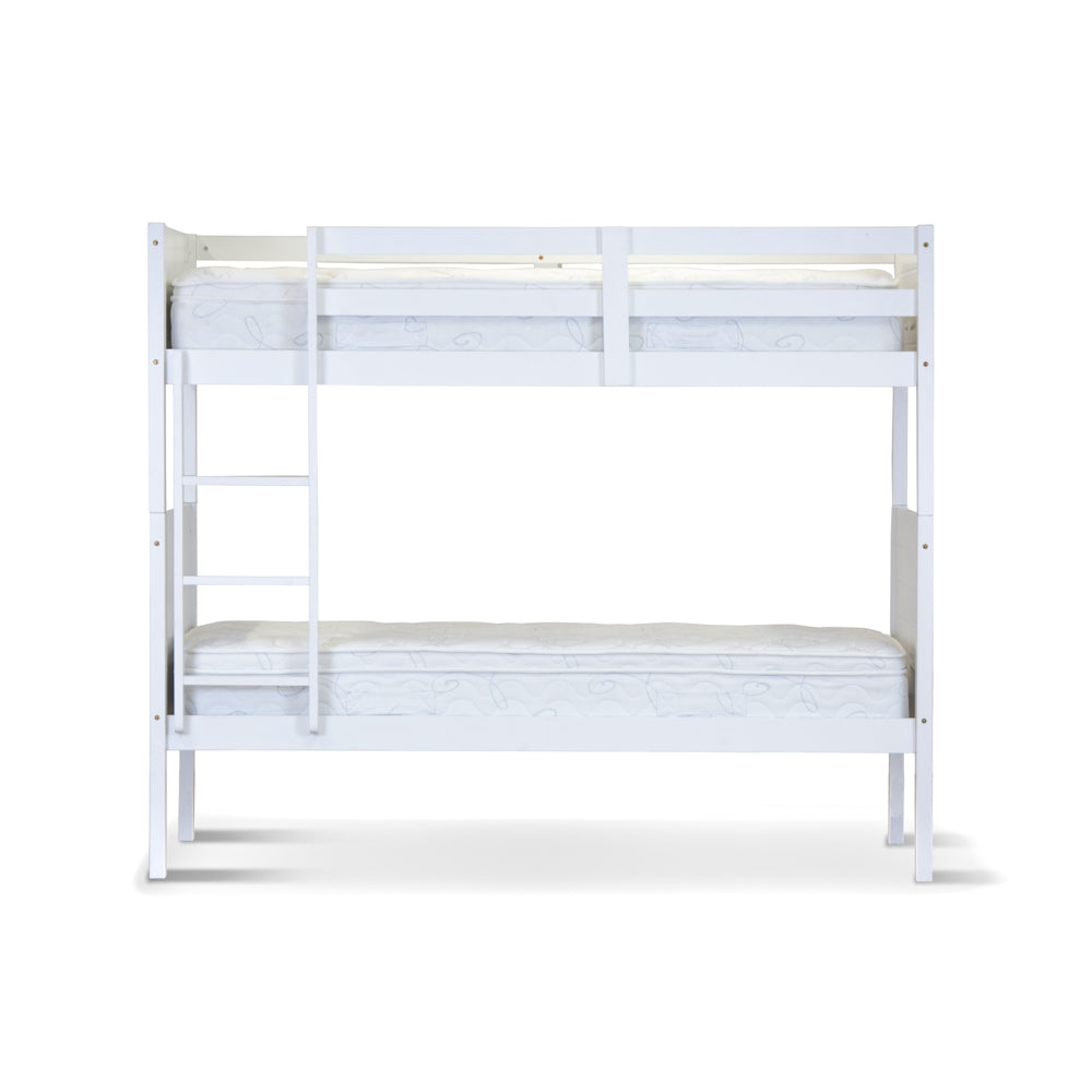 Zinnia Single Bunk Bed Frame Solid Rubber Timber Wood Loft Furniture - White-0