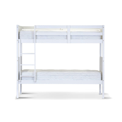 Zinnia Single Bunk Bed Frame Solid Rubber Timber Wood Loft Furniture - White-0