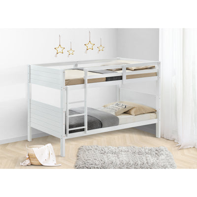 Zinnia Single Bunk Bed Frame Solid Rubber Timber Wood Loft Furniture - White-1