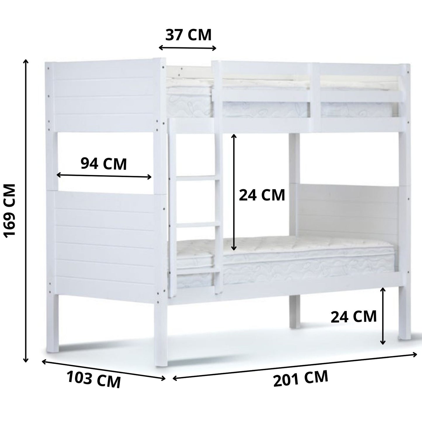 Zinnia Single Bunk Bed Frame Solid Rubber Timber Wood Loft Furniture - White-2