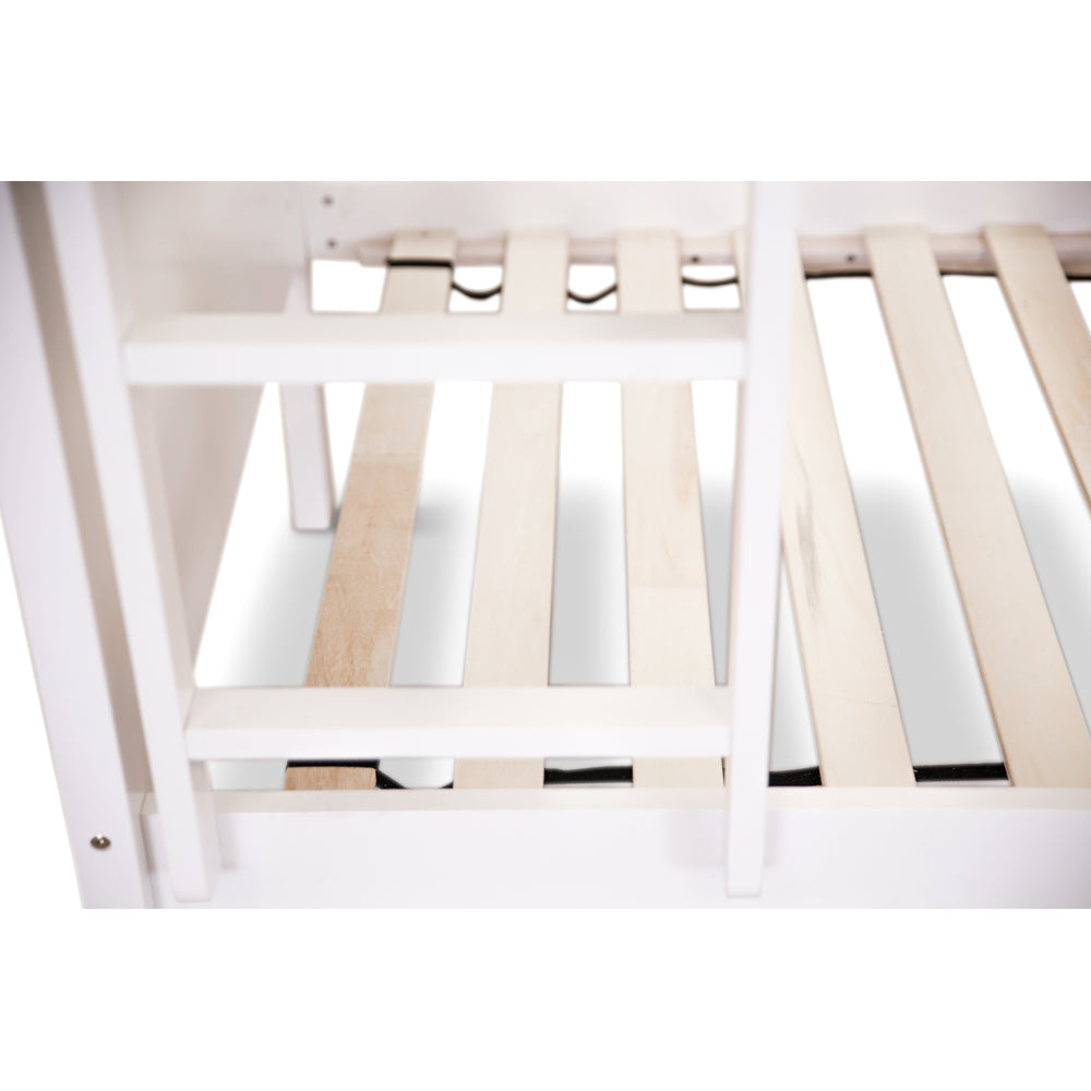 Zinnia Single Bunk Bed Frame Solid Rubber Timber Wood Loft Furniture - White-6