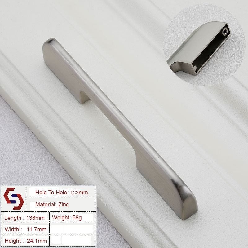 Zinc Kitchen Cabinet Handles Drawer Bar Handle Pull brushed silver color hole to hole size 128mm-0