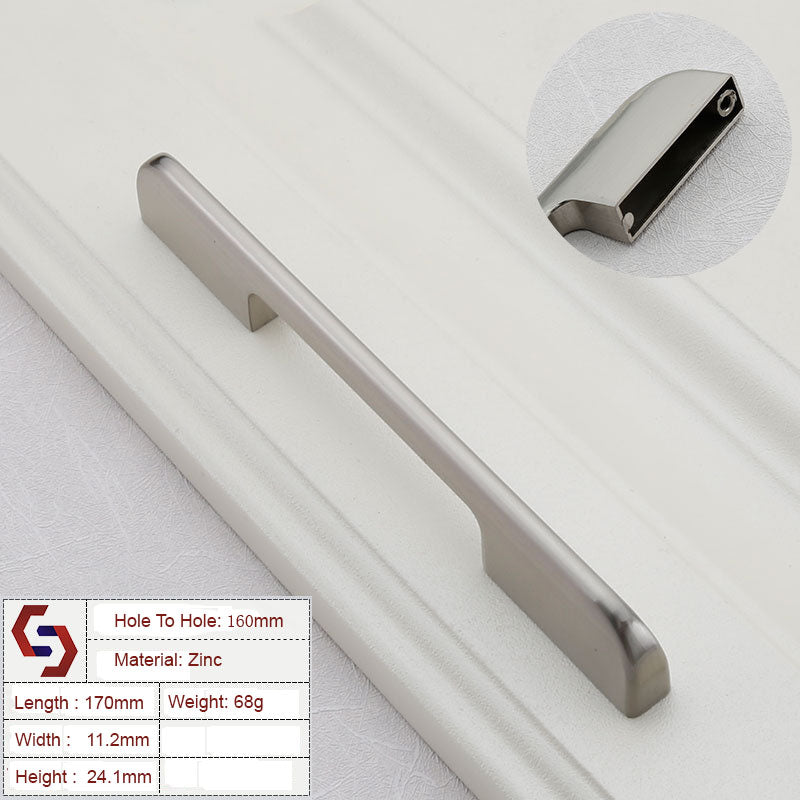 Zinc Kitchen Cabinet Handles Drawer Bar Handle Pull brushed silver color hole to hole size 160mm-0