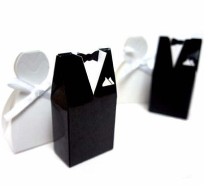 10 Pack of 5 Bride Gown and 5 Groom Tux Wedding Bridal Bomboniere Favor Candy Choc Almond Box - NW-0