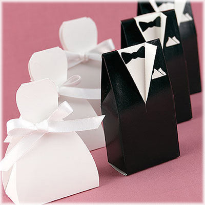 10 Pack of 5 Bride Gown and 5 Groom Tux Wedding Bridal Bomboniere Favor Candy Choc Almond Box - NW-1