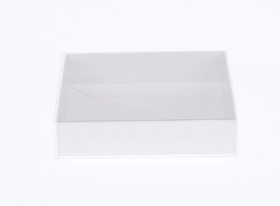 10 Pack of 8cm Square Wedding Invitation Coaster Favor Function product Presentation Cookie Biscuit Patisserie Gift Box - 2cm deep - White Card with Clear Slide On PVC Lid-0