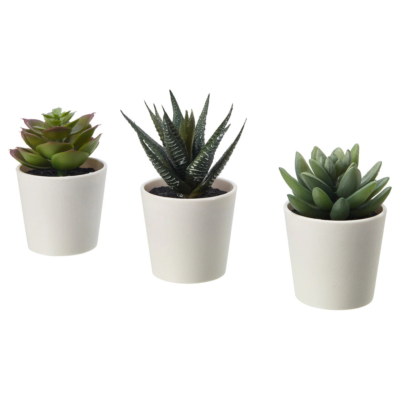 3 Pack of Artificial Succulent Potted Plants in White Plastic 6cm Pot Interior Decoration-0