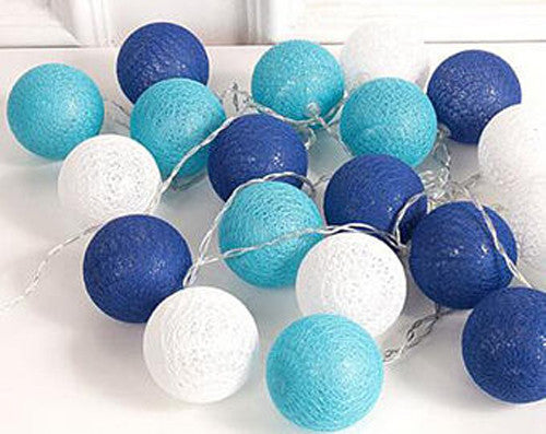 1 Set of 20 LED Blue 5cm Cotton Ball Battery Powered String Lights Christmas Gift Home Wedding Party Boys Bedroom Decoration Indoor Table Centrepiece-0