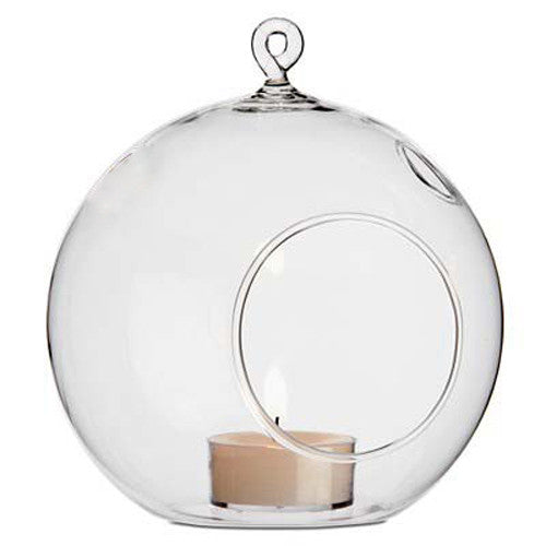 10 x Hanging Clear Glass Ball Tealight Candle Holder  - 10cm Diameter / High - Wedding Globe Decoration Terrarium Succulent Plant Mini Garden Holder Decor Craft Gift-0