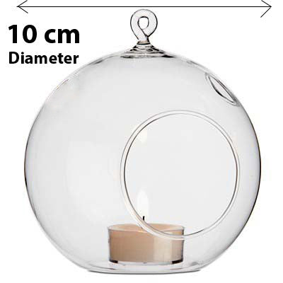 10 x Hanging Clear Glass Ball Tealight Candle Holder  - 10cm Diameter / High - Wedding Globe Decoration Terrarium Succulent Plant Mini Garden Holder Decor Craft Gift-1