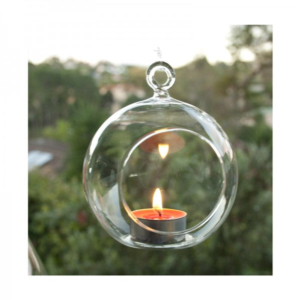 10 x Hanging Clear Glass Ball Tealight Candle Holder  - 10cm Diameter / High - Wedding Globe Decoration Terrarium Succulent Plant Mini Garden Holder Decor Craft Gift-2