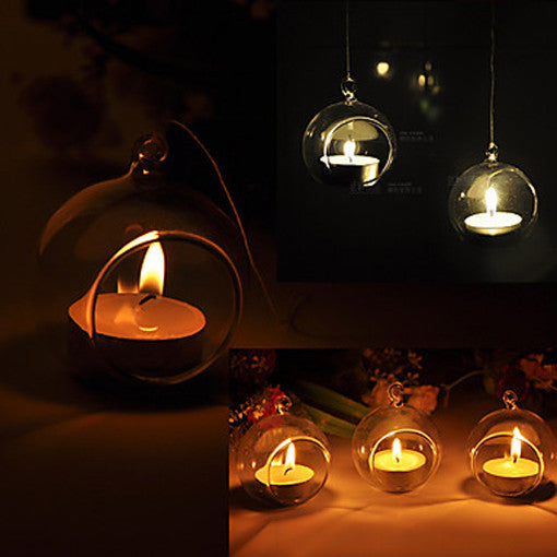 10 x Hanging Clear Glass Ball Tealight Candle Holder  - 10cm Diameter / High - Wedding Globe Decoration Terrarium Succulent Plant Mini Garden Holder Decor Craft Gift-3