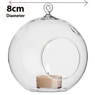 10 x Hanging Clear Glass Ball Tealight Candle Holder  - 8cm Diameter / High - Wedding Globe Decoration Terrarium Succulent Plant Mini Garden Holder Decor Craft Gift-1