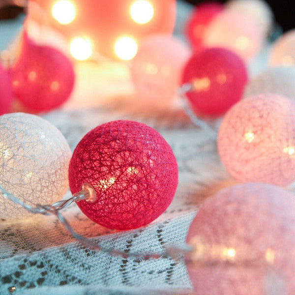 1 Set of 20 LED Pink 5cm Cotton Ball Battery Powered String Lights Christmas Gift Home Wedding Party Girl Bedroom Decoration Outdoor Indoor Table-1