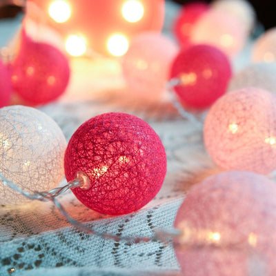 1 Set of 20 LED Pink 5cm Cotton Ball Battery Powered String Lights Christmas Gift Home Wedding Party Girl Bedroom Decoration Outdoor Indoor Table-1