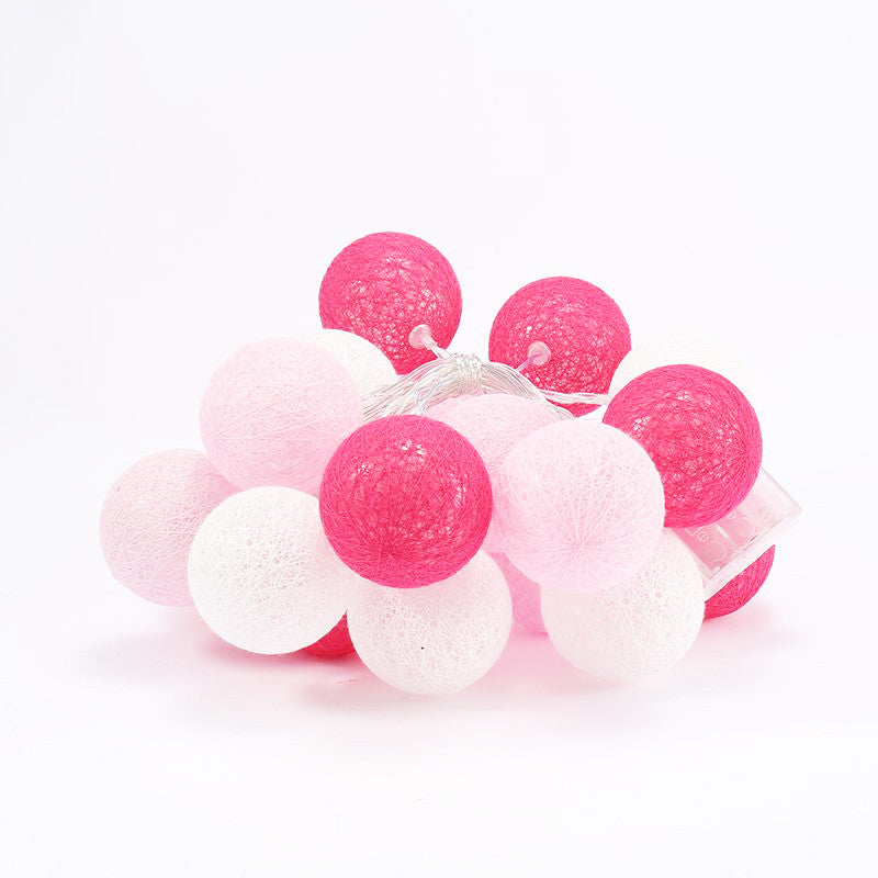 1 Set of 20 LED Pink 5cm Cotton Ball Battery Powered String Lights Christmas Gift Home Wedding Party Girl Bedroom Decoration Outdoor Indoor Table-2