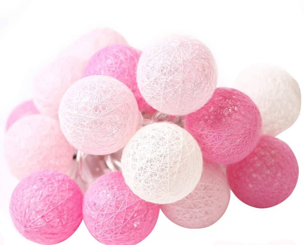 1 Set of 20 LED Pink 5cm Cotton Ball Battery Powered String Lights Christmas Gift Home Wedding Party Girl Bedroom Decoration Outdoor Indoor Table-3