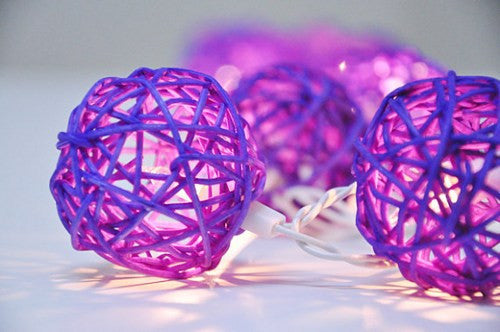 1 Set of 20 LED Cassis Purple 5cm Rattan Cane Ball Battery Powered String Lights Christmas Gift Home Wedding Party Bedroom Decoration Table Centrepiece-0