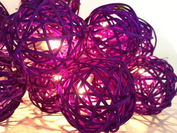 1 Set of 20 LED Cassis Purple 5cm Rattan Cane Ball Battery Powered String Lights Christmas Gift Home Wedding Party Bedroom Decoration Table Centrepiece-1