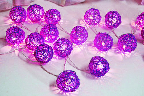 1 Set of 20 LED Cassis Purple 5cm Rattan Cane Ball Battery Powered String Lights Christmas Gift Home Wedding Party Bedroom Decoration Table Centrepiece-3